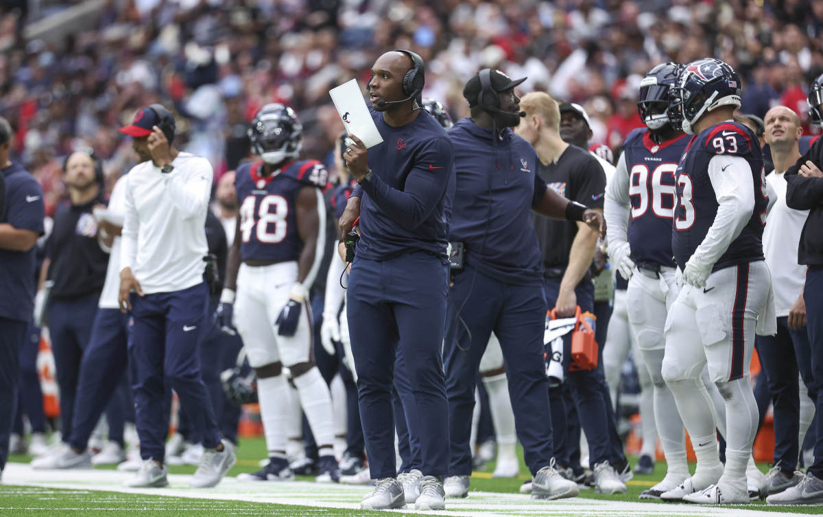 Texans head coach DeMeco Ryans on the sideline during the third quarter against the New Orleans Saints at NRG Stadium.